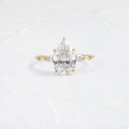 Three Stone Dainty Pave-Pear Lab Grown Diamond Engagement Ring