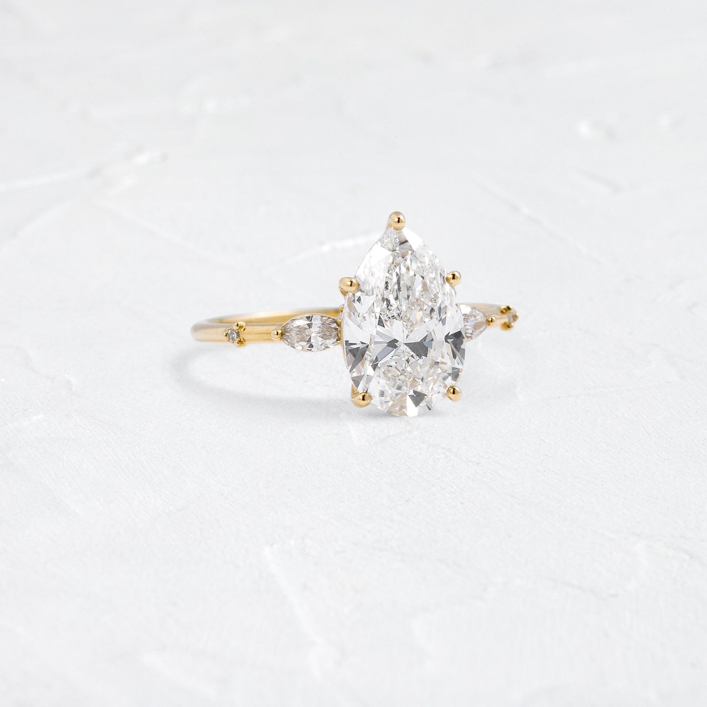 Three Stone Dainty Pave-Pear Lab Grown Diamond Engagement Ring