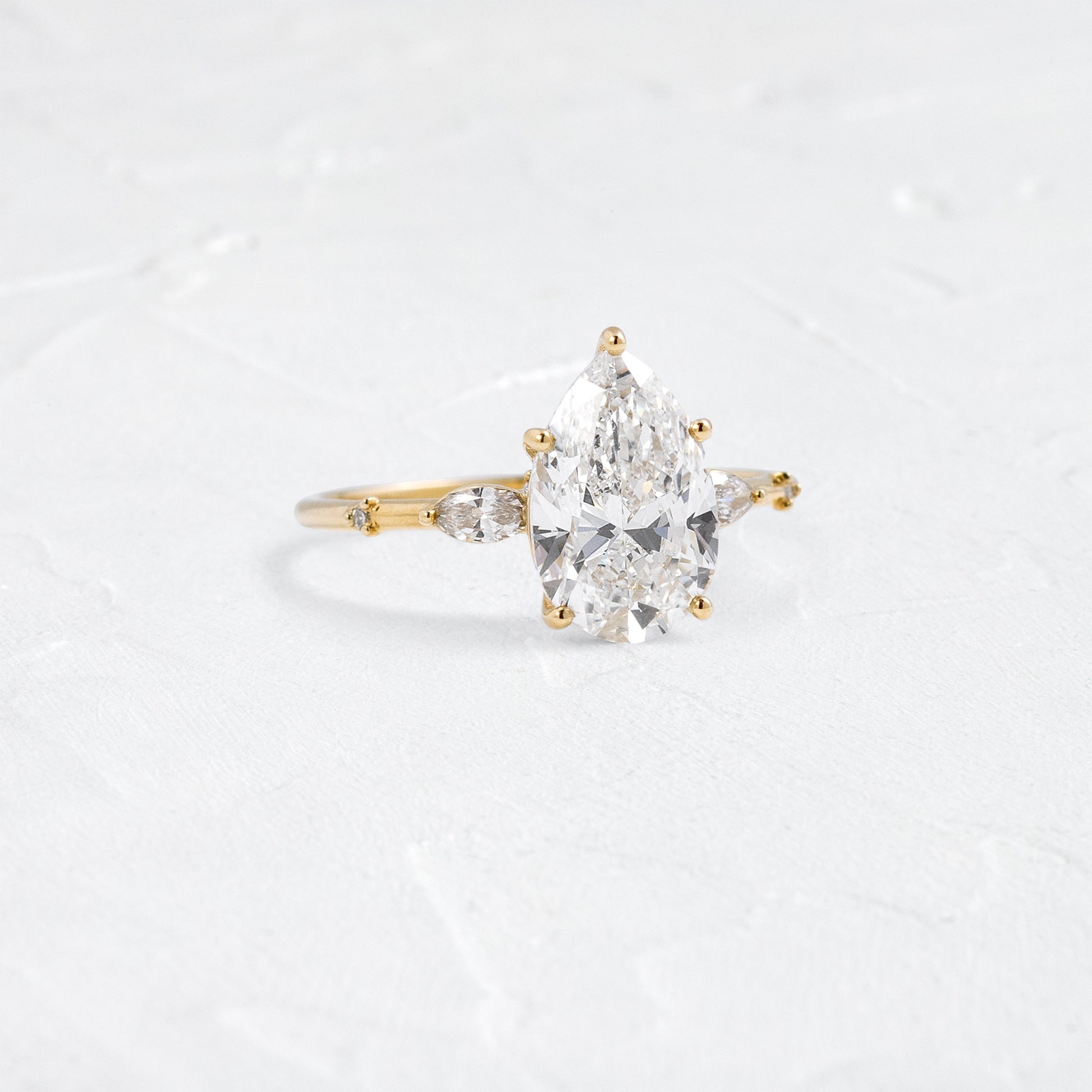 Three Stone Dainty Pave-Pear Lab Grown Diamond Engagement Ring