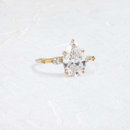 Three Stone Dainty Pave-Pear Lab Grown Diamond Engagement Ring