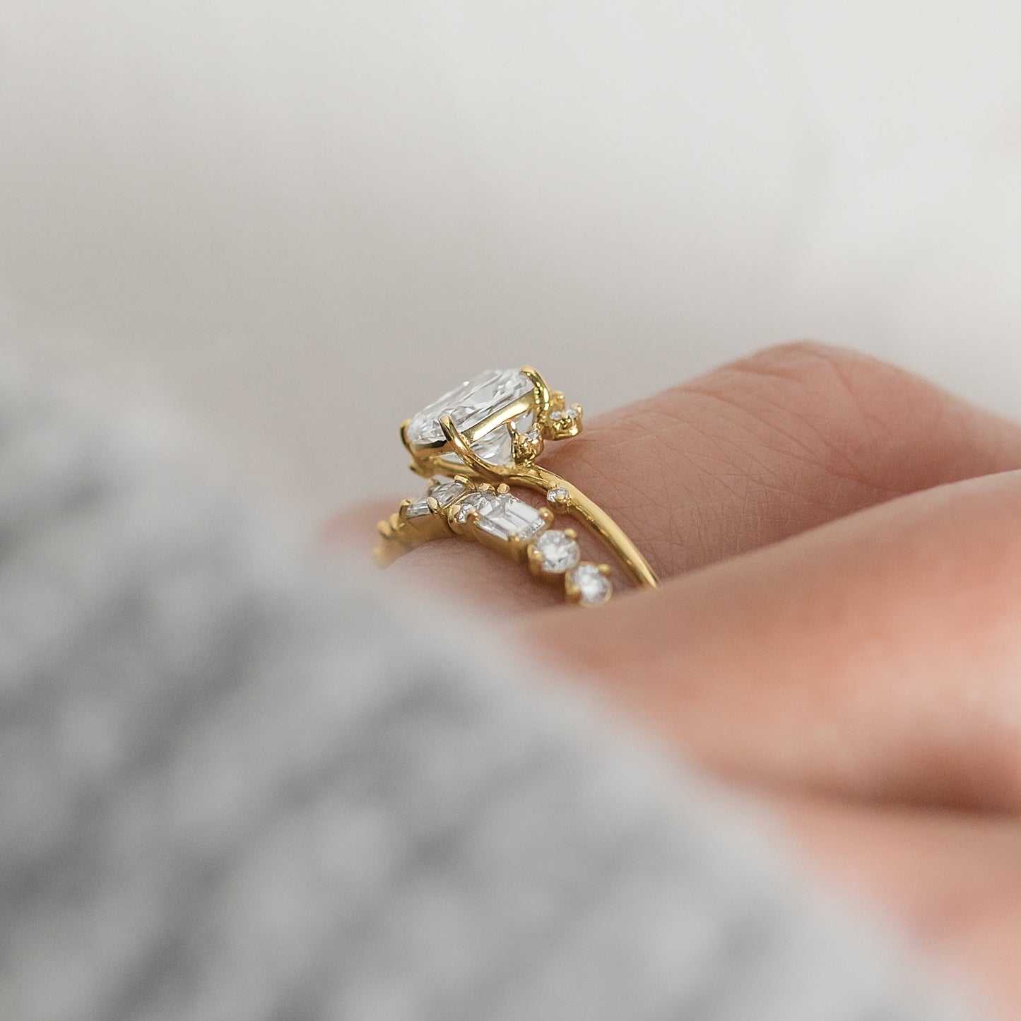 Cluster-Elongated Cushion Lab Grown Diamond Engagement Ring