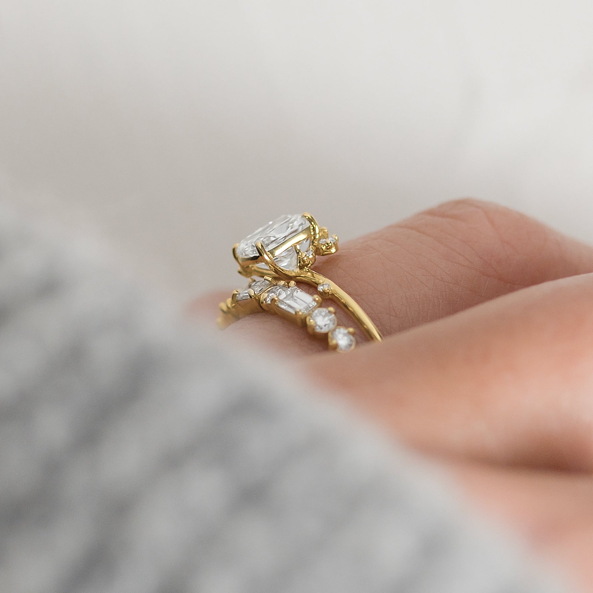 Cluster-Elongated Cushion Lab Grown Diamond Engagement Ring