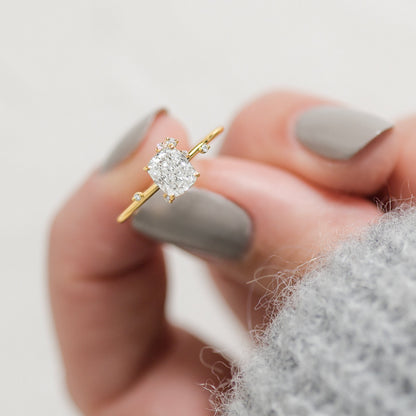 Cluster-Elongated Cushion Lab Grown Diamond Engagement Ring