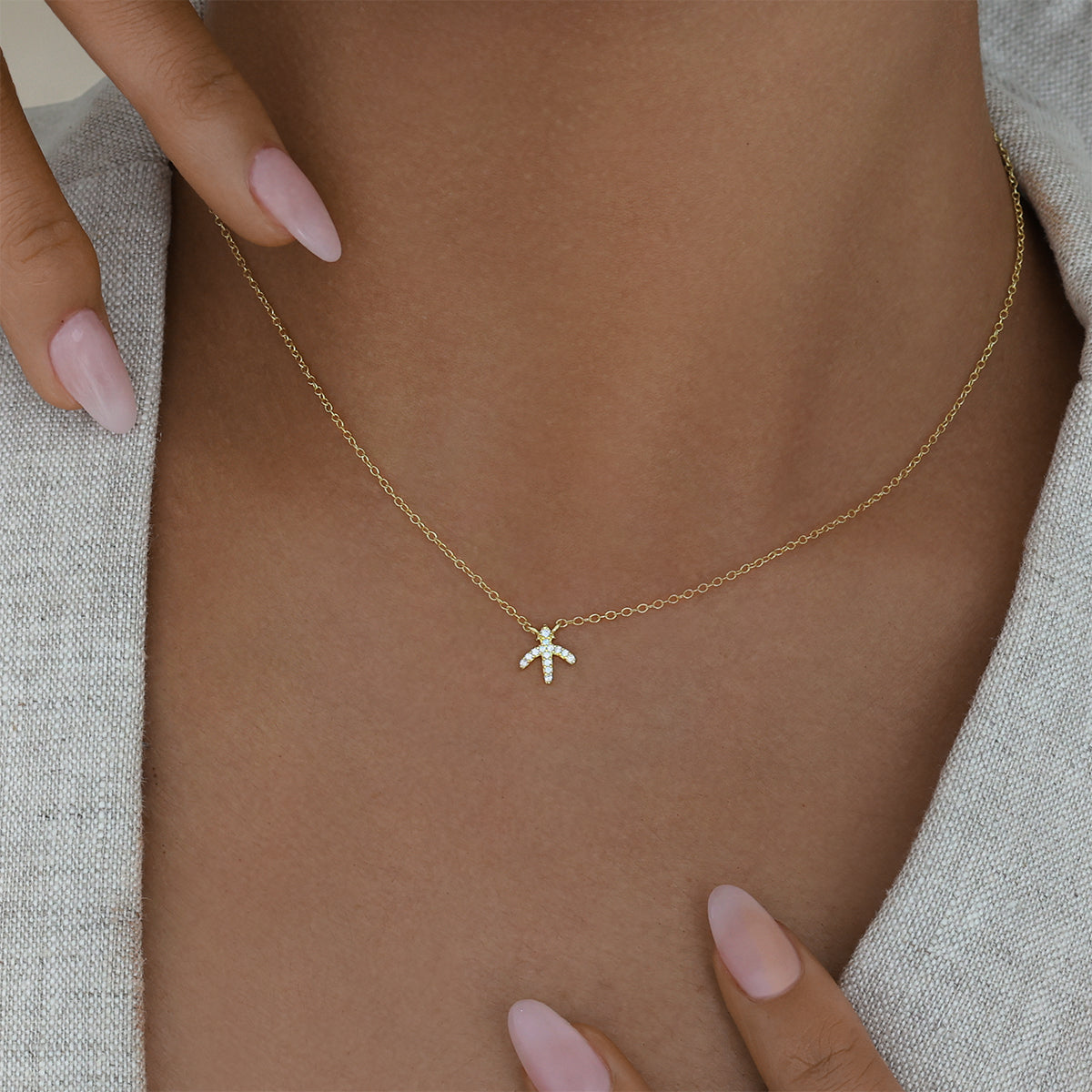 0.07 TCW Round Lab-Grown Diamond Sagittarius Necklace Charm in Gold 2