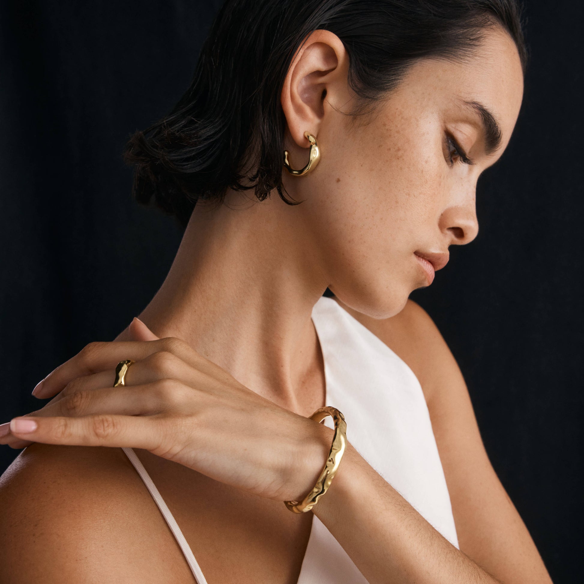 Golden Elegance: Textured Open Cuff Bracelet 6