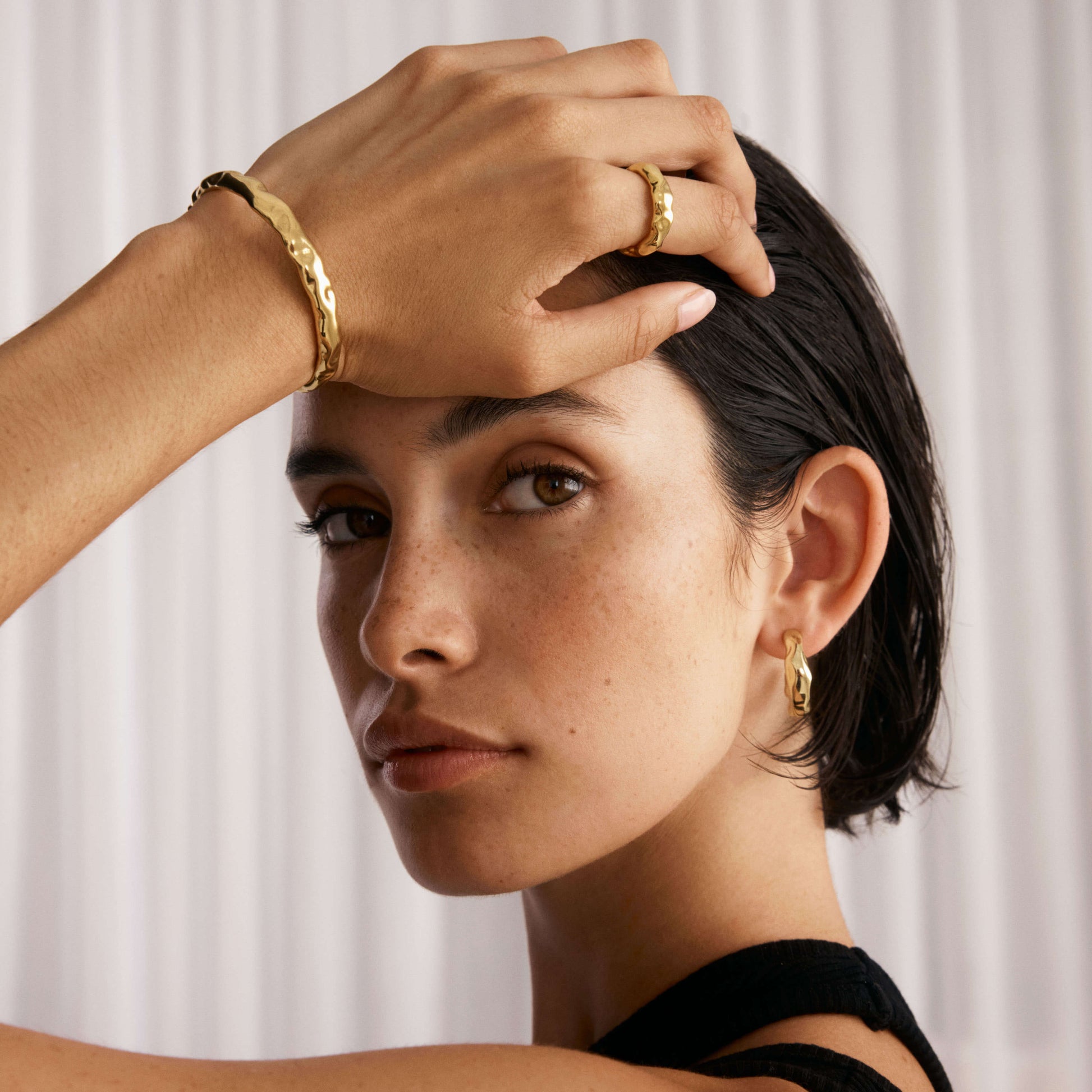 Golden Elegance: Textured Open Cuff Bracelet 7
