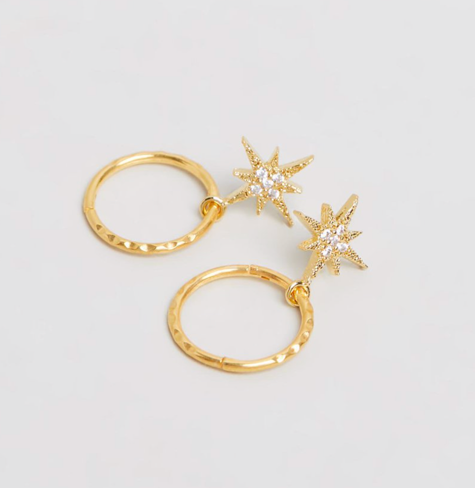 0.02 TCW Round Lab Grown Diamond Starburst Hoop Earrings 5