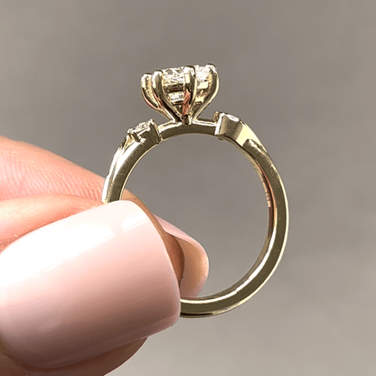 Three Stone Dainty Style-Cushion Lab Grown Diamond Engagement Ring