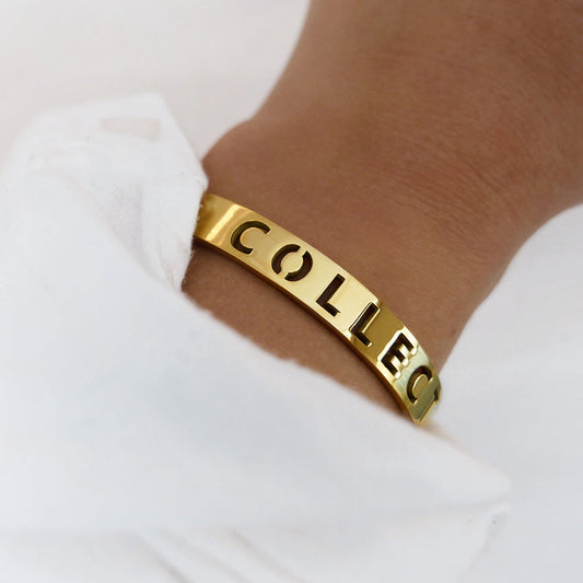 Elegant Personalized Gold Cutout Cuff Bracelet