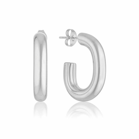 Sleek Silver C-Shaped Hoop Earrings