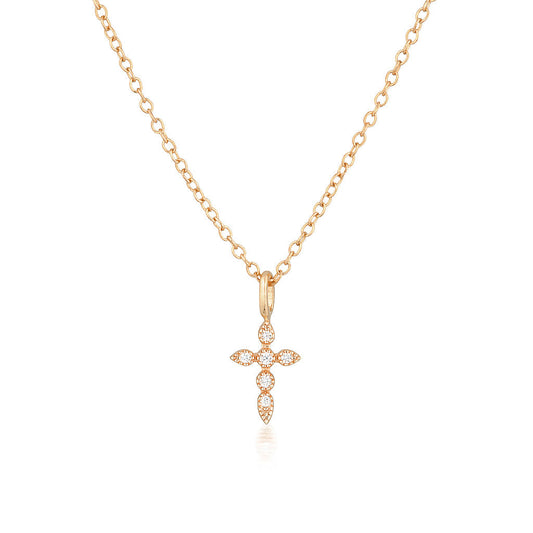 0.1 TCW Round Lab-Grown Diamond Cross Pendant Necklace in Gold