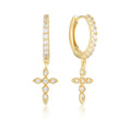 Load image into Gallery viewer, 0.30 TCW Round Lab-Grown Diamond Cross Gold Hoop Earrings
