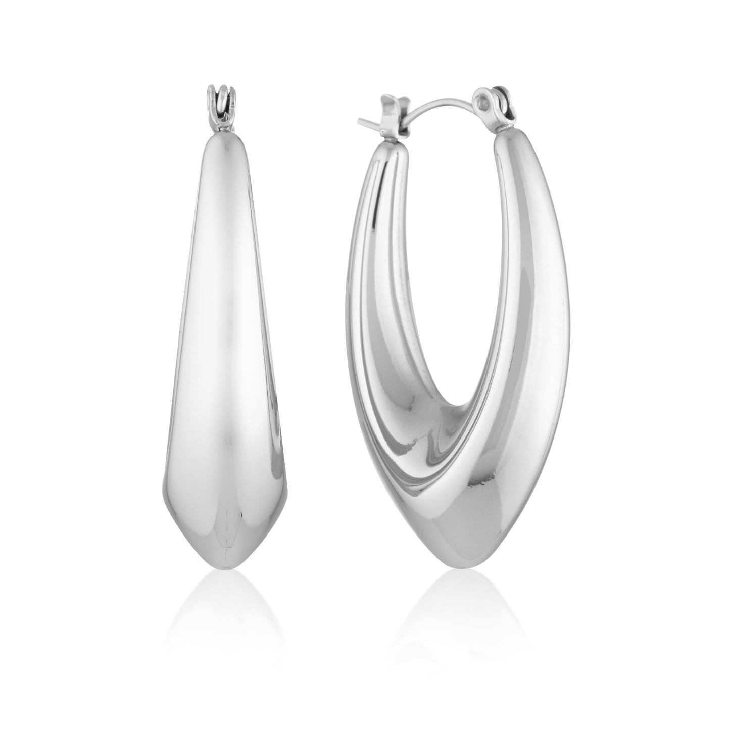 Sleek Silver Teardrop Hoop Earrings 1