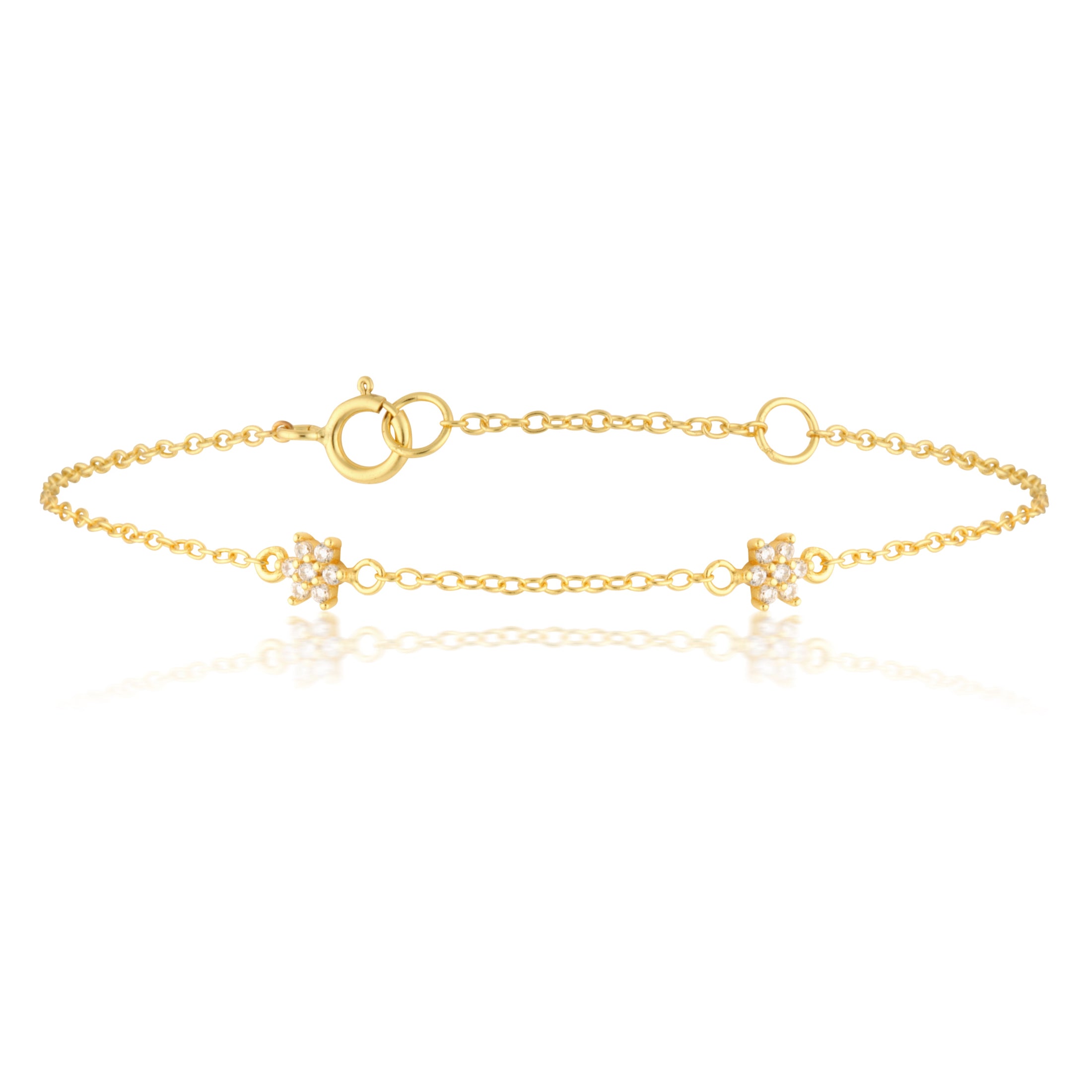 0.06 Carat Round Lab-Grown Diamond Floral Charm Bracelet