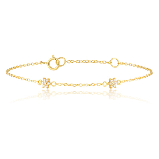 0.06 Carat Round Lab-Grown Diamond Floral Charm Bracelet