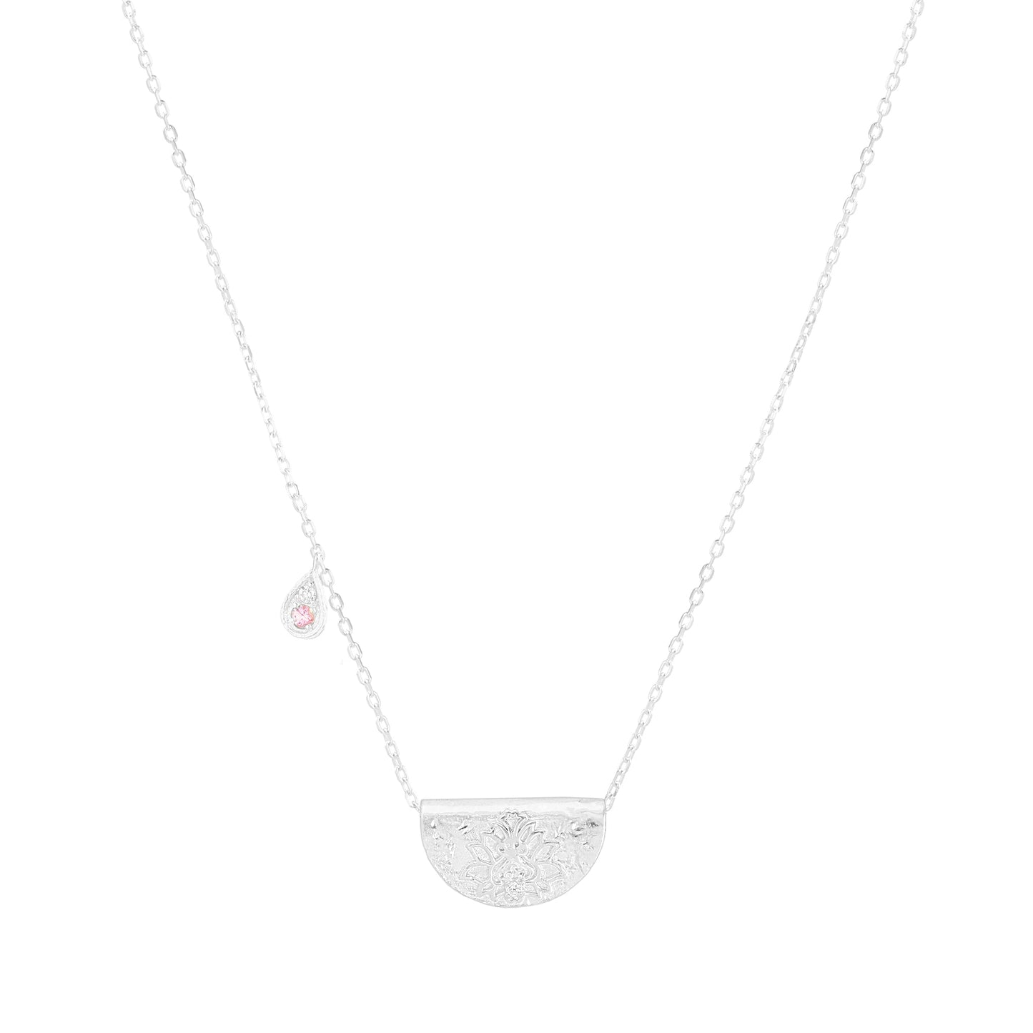 Elegant 0.03 TCW Round Pink Lab-Made Ruby and Diamond Necklace 1