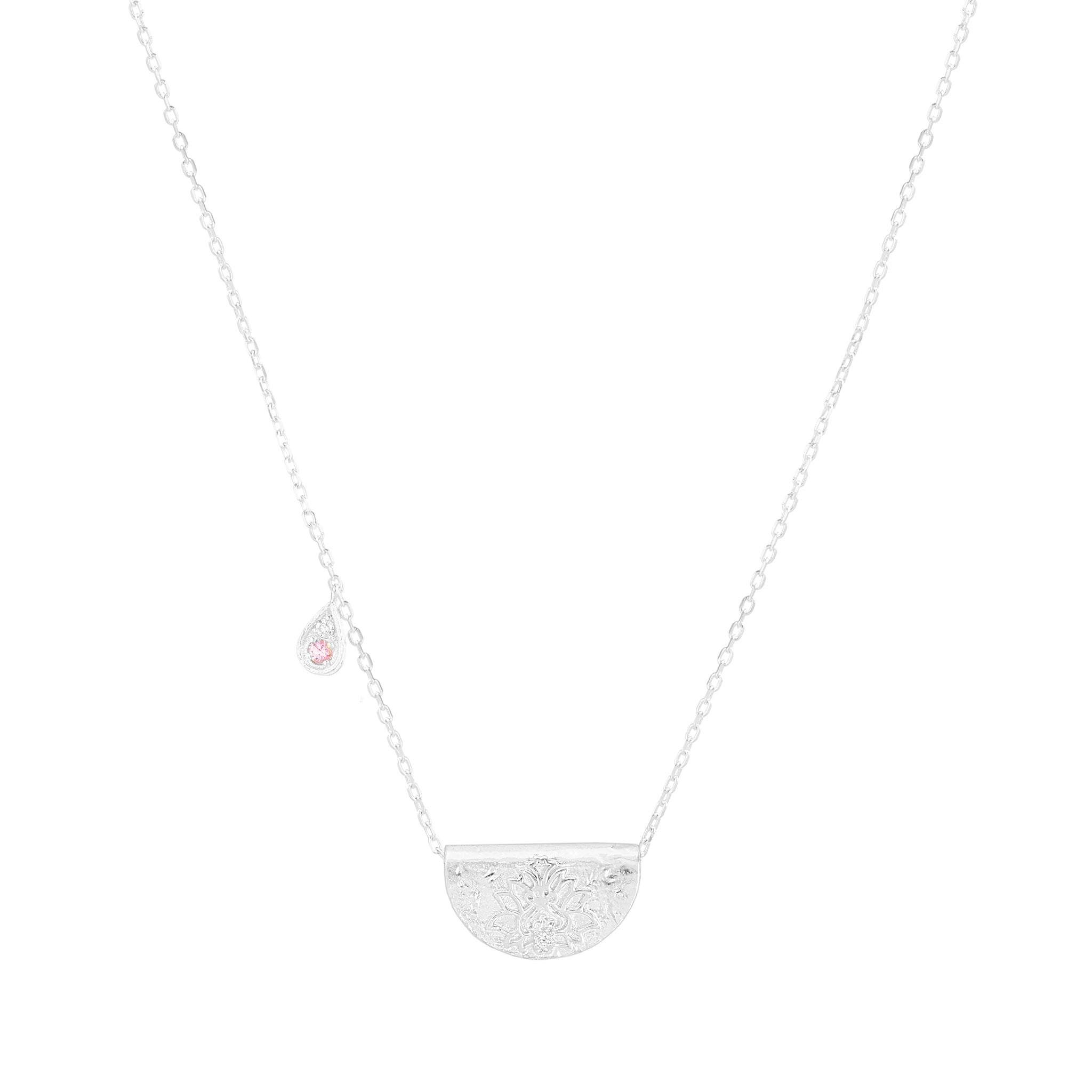 Elegant 0.03 TCW Round Pink Lab-Made Ruby and Diamond Necklace