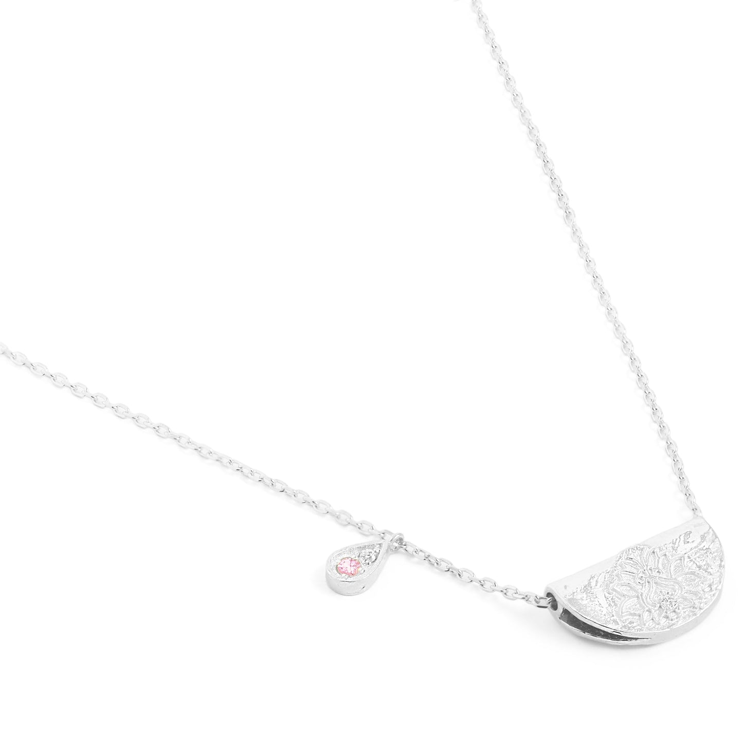 Elegant 0.03 TCW Round Pink Lab-Made Ruby and Diamond Necklace 2