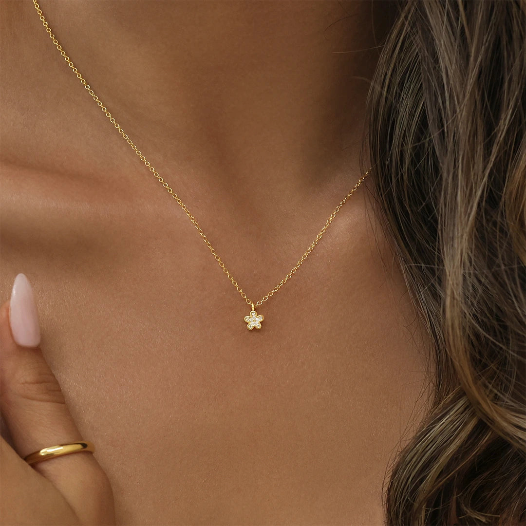 Golden Blossom: 0.09 TCW Round Lab Grown Diamond Floral Necklace 11