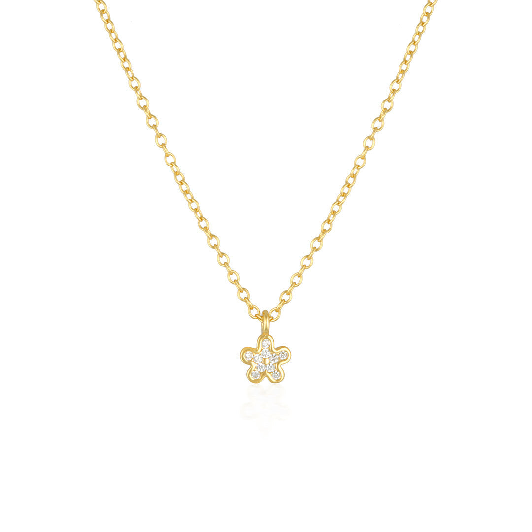 Golden Blossom: 0.09 TCW Round Lab Grown Diamond Floral Necklace 1