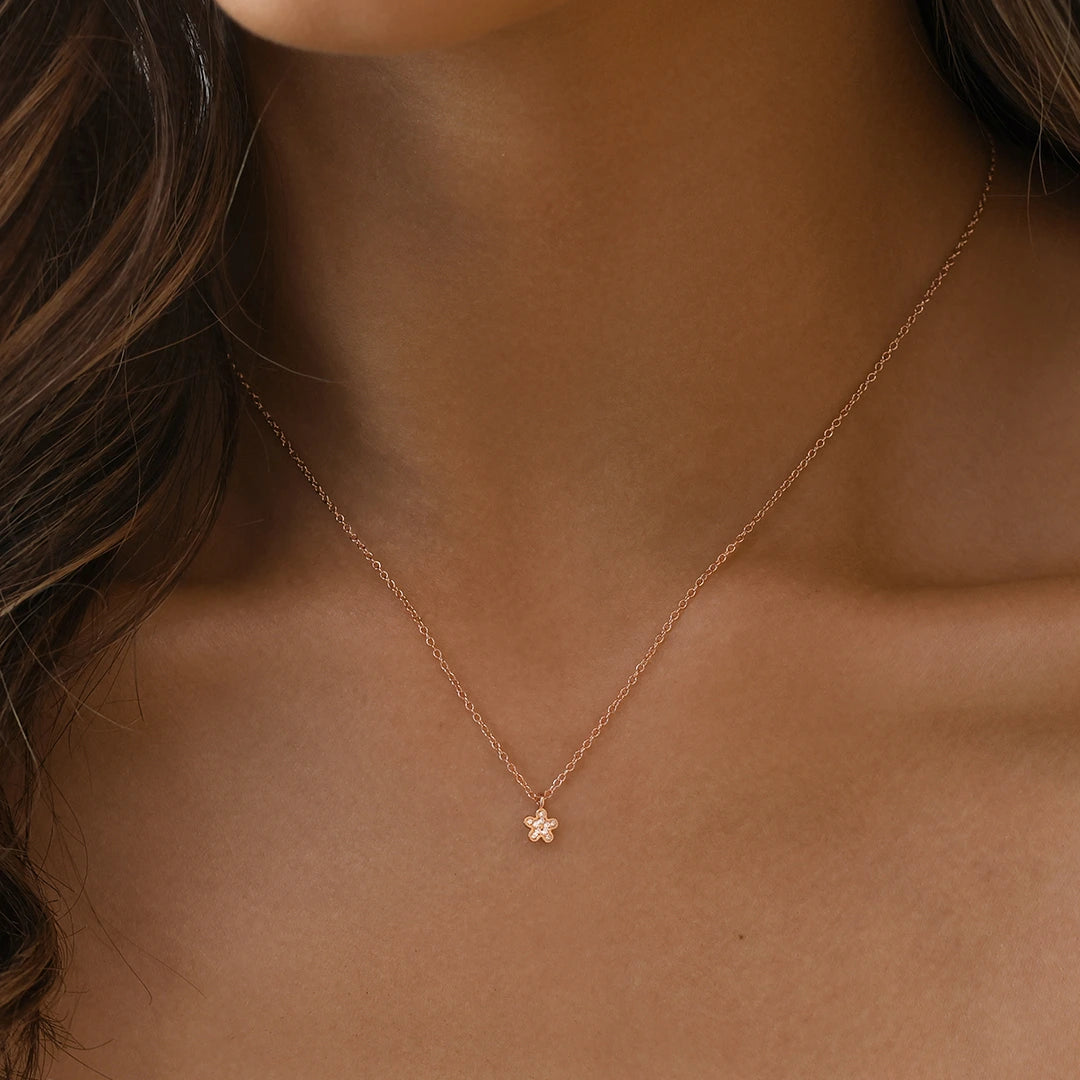 Golden Blossom: 0.09 TCW Round Lab Grown Diamond Floral Necklace 8
