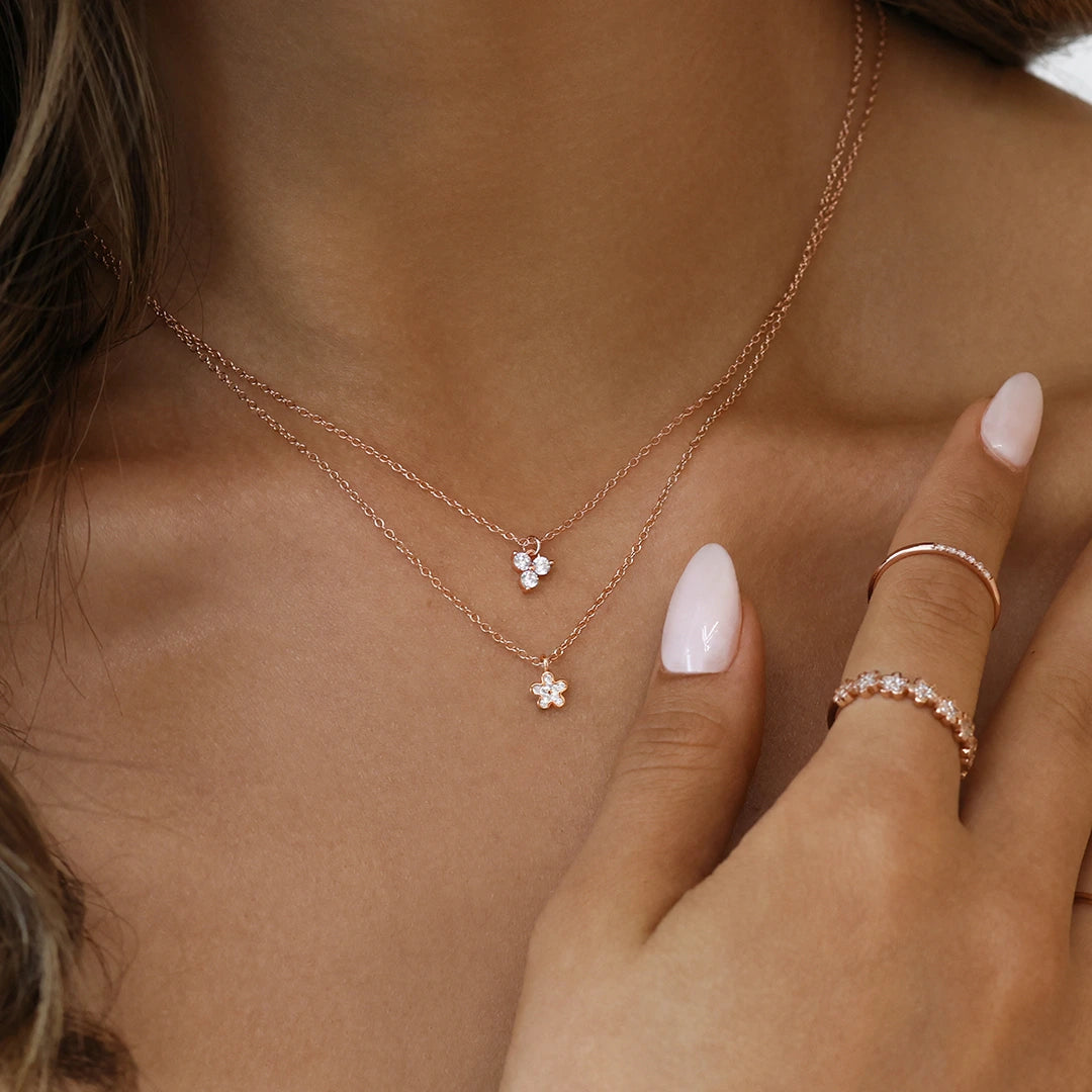 Golden Blossom: 0.09 TCW Round Lab Grown Diamond Floral Necklace 9