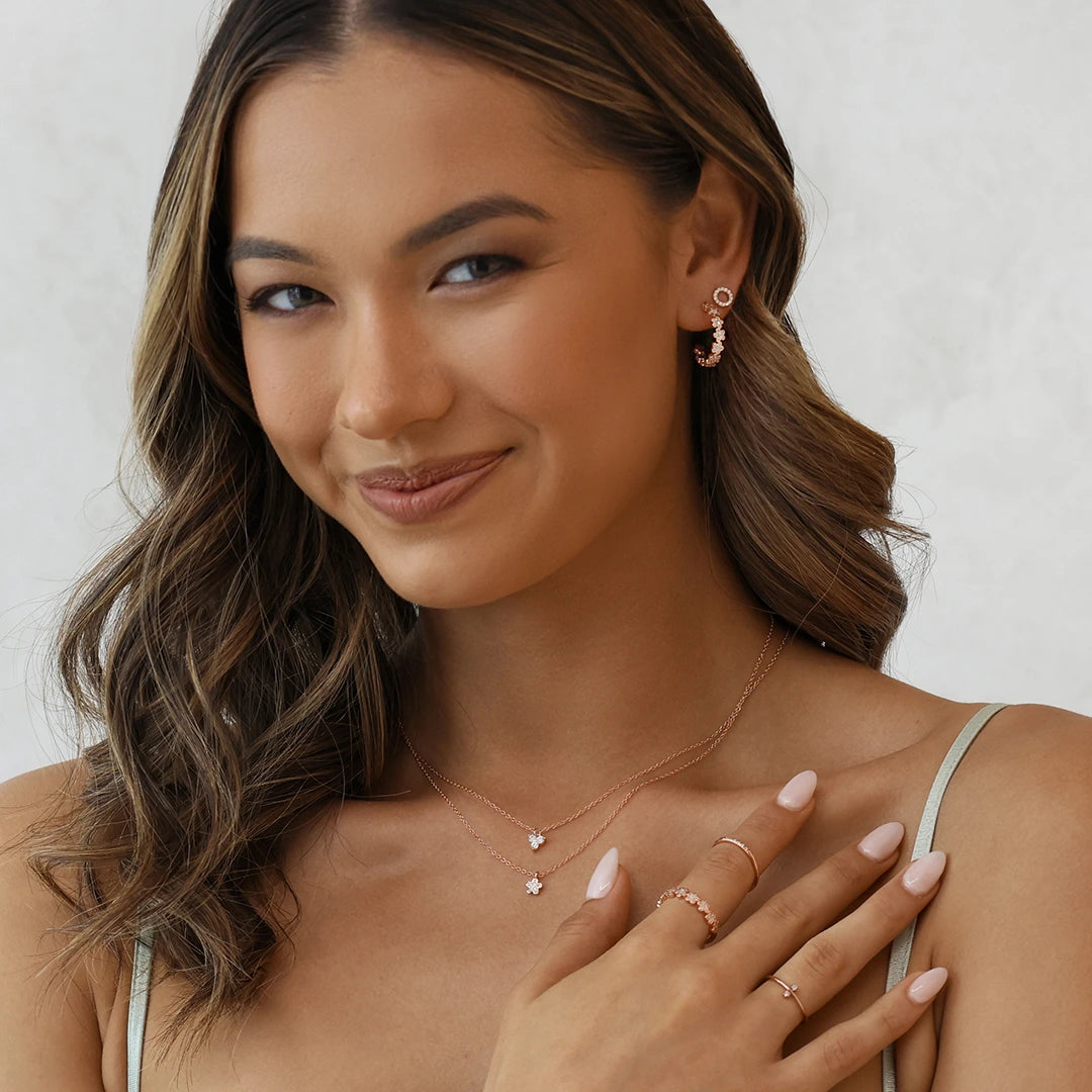 Golden Blossom: 0.09 TCW Round Lab Grown Diamond Floral Necklace 10