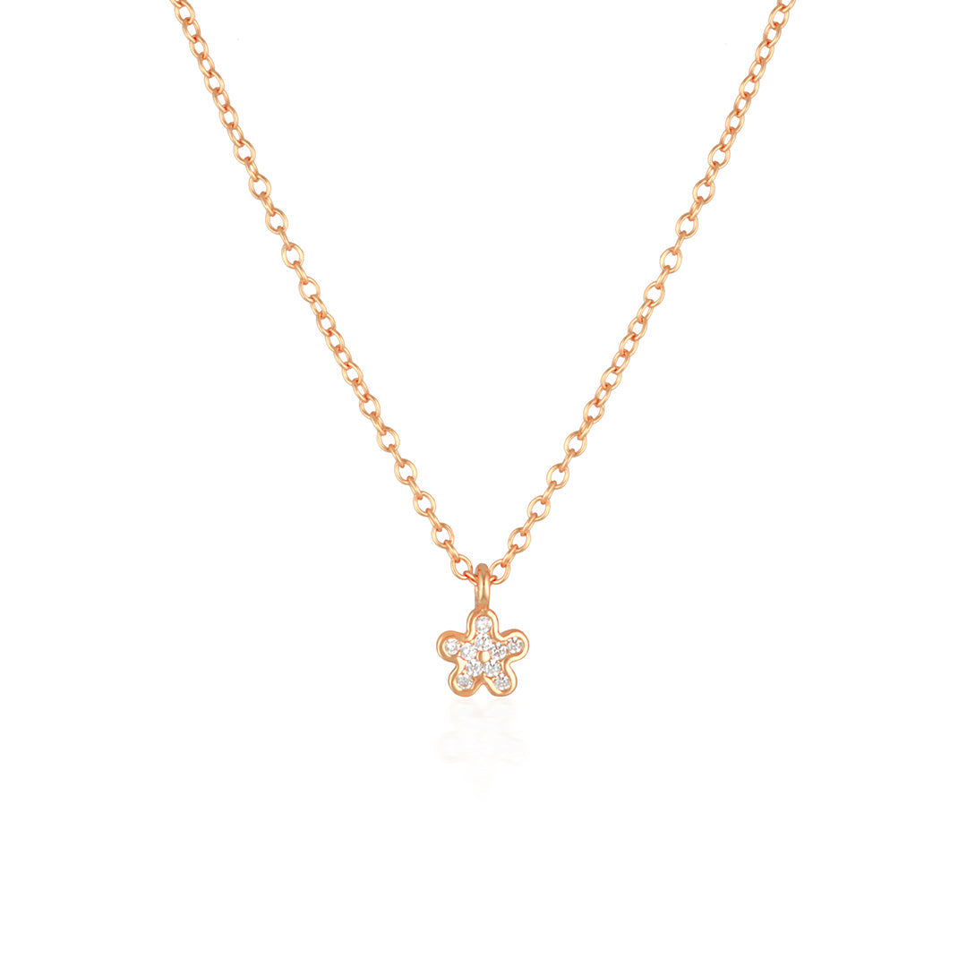 Golden Blossom: 0.09 TCW Round Lab Grown Diamond Floral Necklace