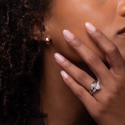 Three Stone & Cathedral-Oval Lab Grown Diamond Engagement Ring