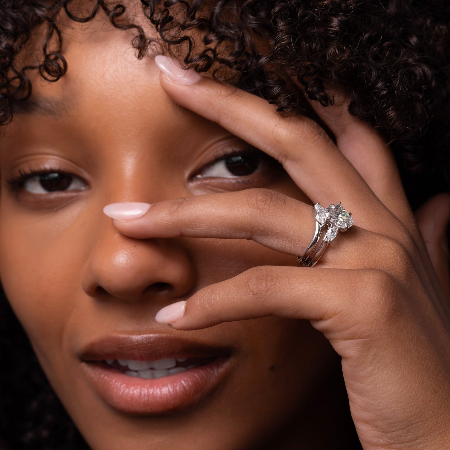 Three Stone & Cathedral-Oval Lab Grown Diamond Engagement Ring