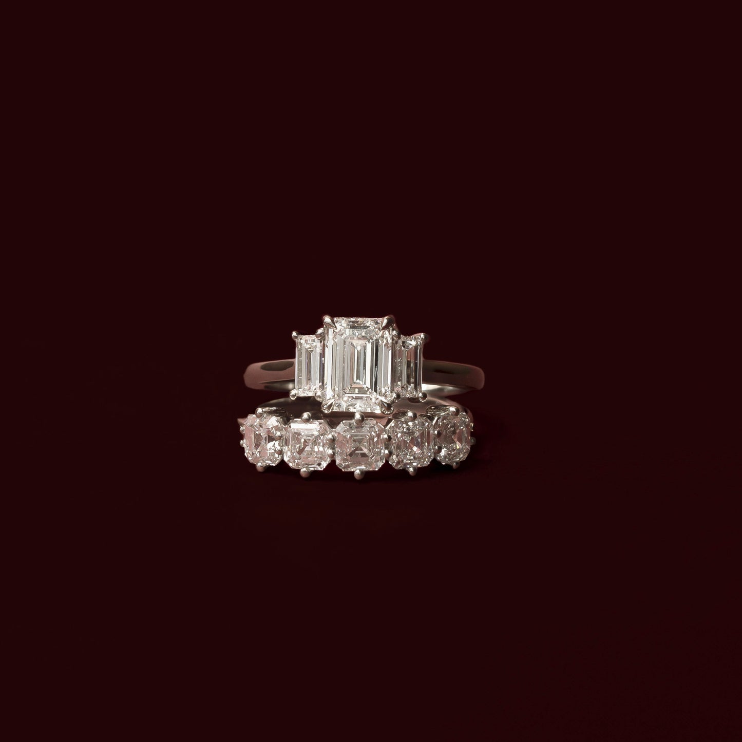 Three Stone & Cathedral-Emerald Lab Grown Diamond Engagement Ring