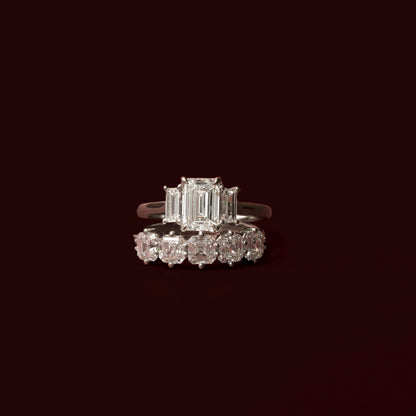 Three Stone & Cathedral-Emerald Lab Grown Diamond Engagement Ring