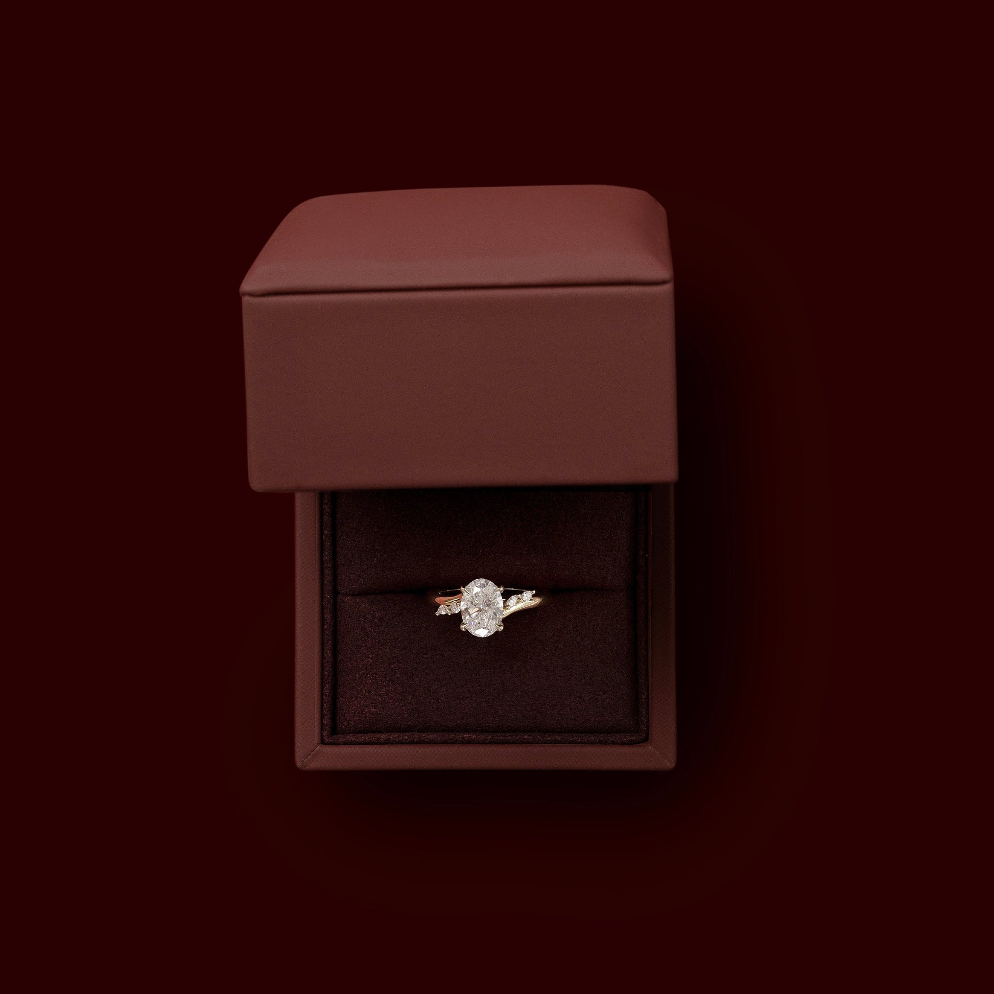 Cluster & Cathedral-Oval Lab Grown Diamond Engagement Ring