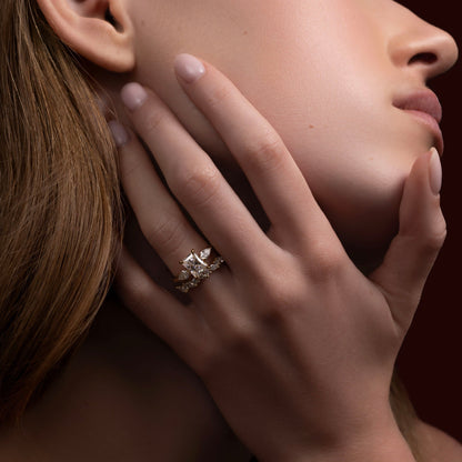 Three Stones & Cathedral-Radiant Lab Grown Diamond Engagement Ring