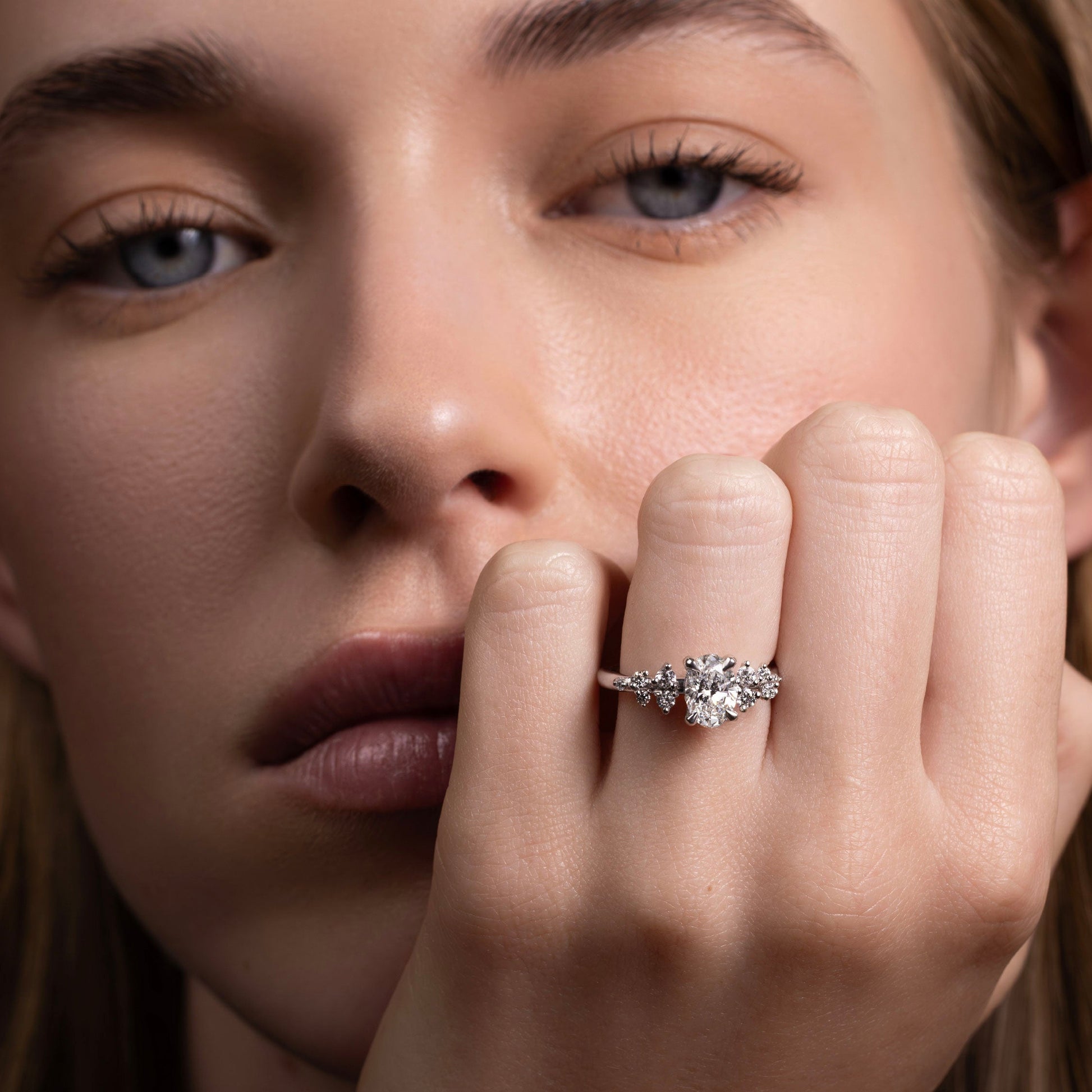Cluster-Oval Lab Grown Diamond Engagement Ring