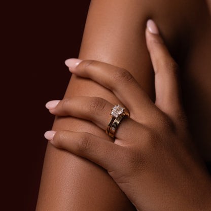 Three Stone & Cathedral-Emerald Lab Grown Diamond Engagement Ring