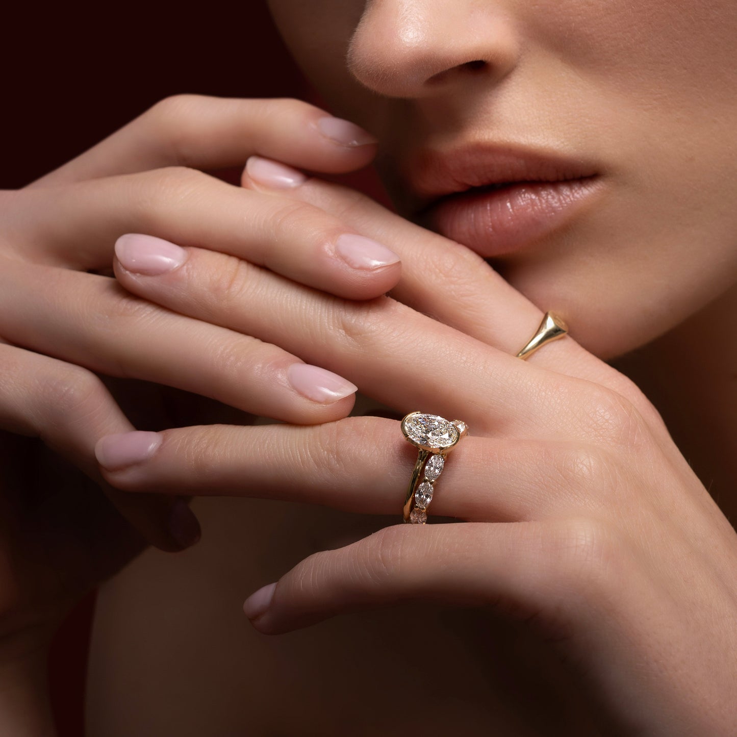 Solitaire Half Bezel-Oval Lab Grown Diamond Engagement Ring