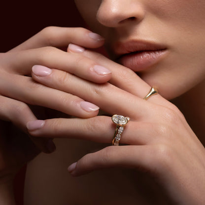 Solitaire Half Bezel-Oval Lab Grown Diamond Engagement Ring