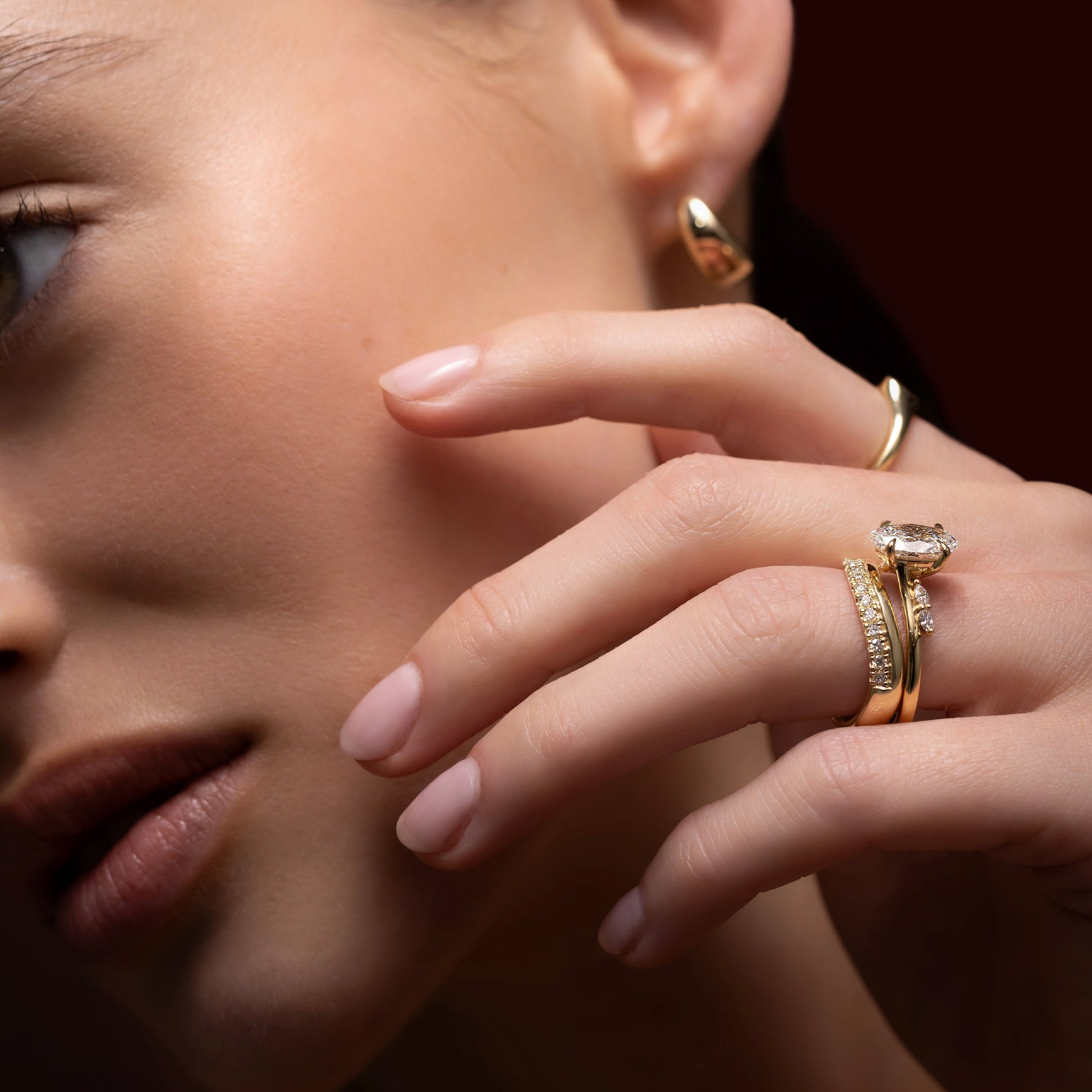 Cluster & Cathedral-Oval Lab Grown Diamond Engagement Ring