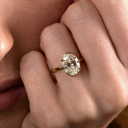 Solitaire Unique Bezel Low Profile-Oval Lab Grown Diamond Engagement Ring