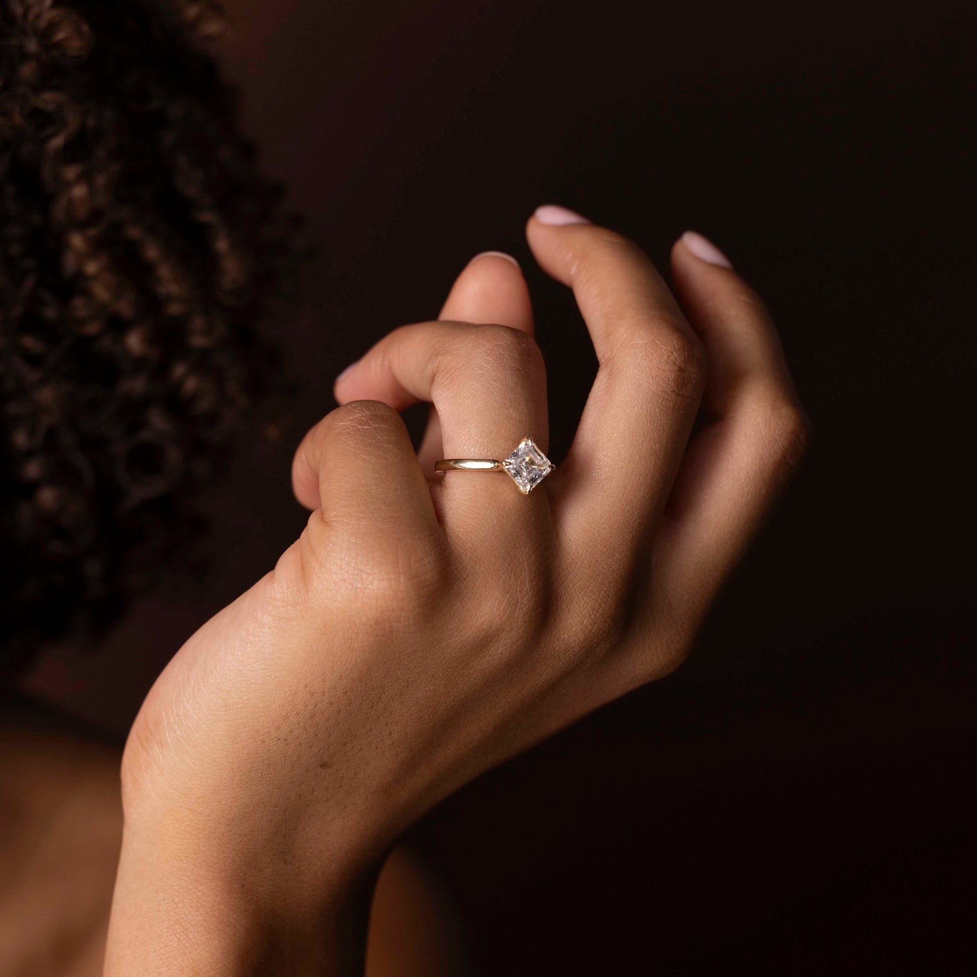 East West Solitaire Cathedral-Asscher Lab Grown Diamond Engagement Ring