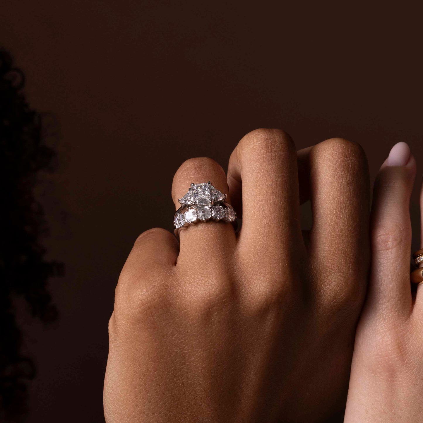 Three Stone & Cathedral-Radiant Lab Grown Diamond Engagement Ring