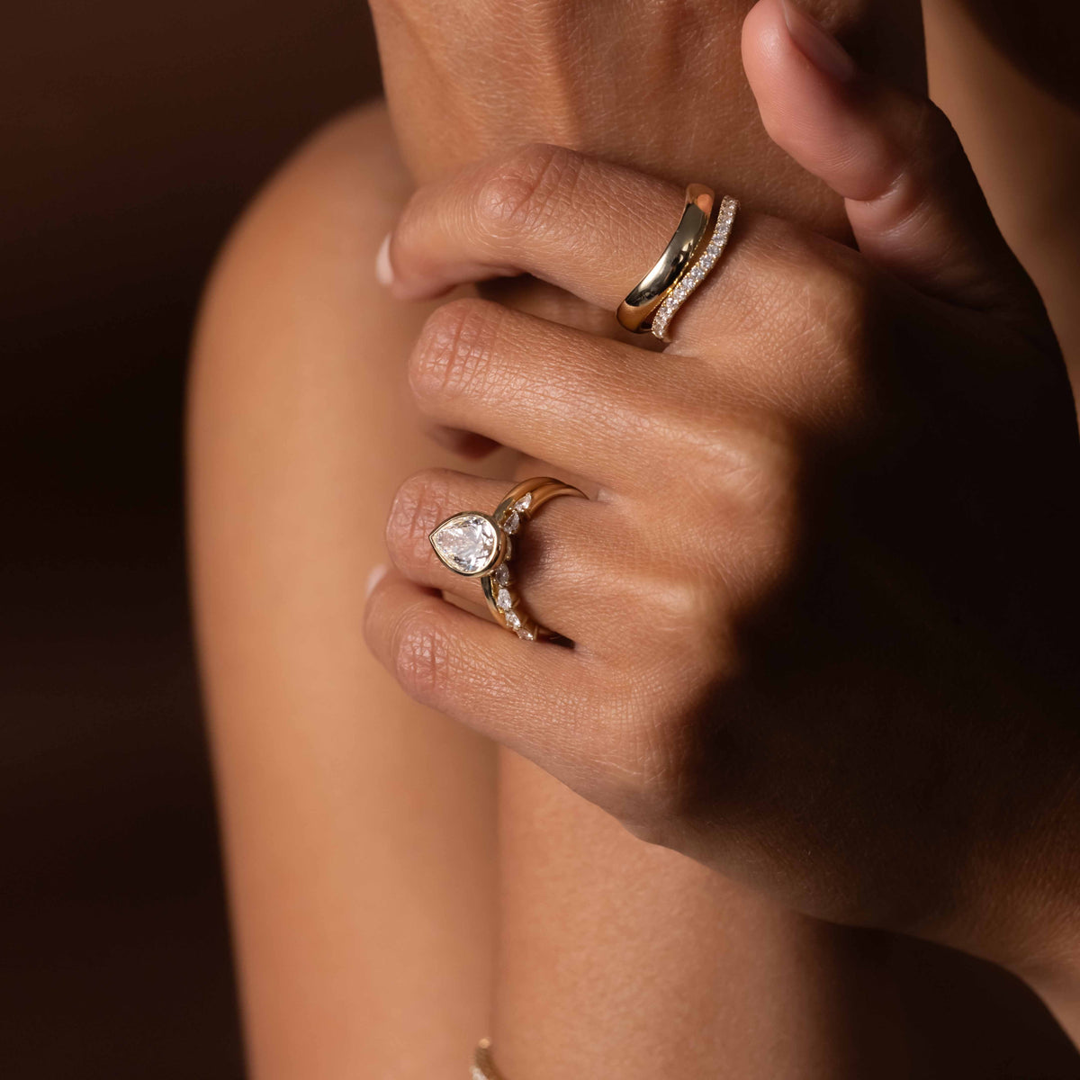 Solitaire Bezel Cathedral-Pear Lab Grown Diamond Engagement Ring