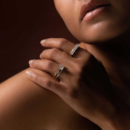 Cluster & Cathedral-Elongated Cushion Lab Grown Diamond Engagement Ring