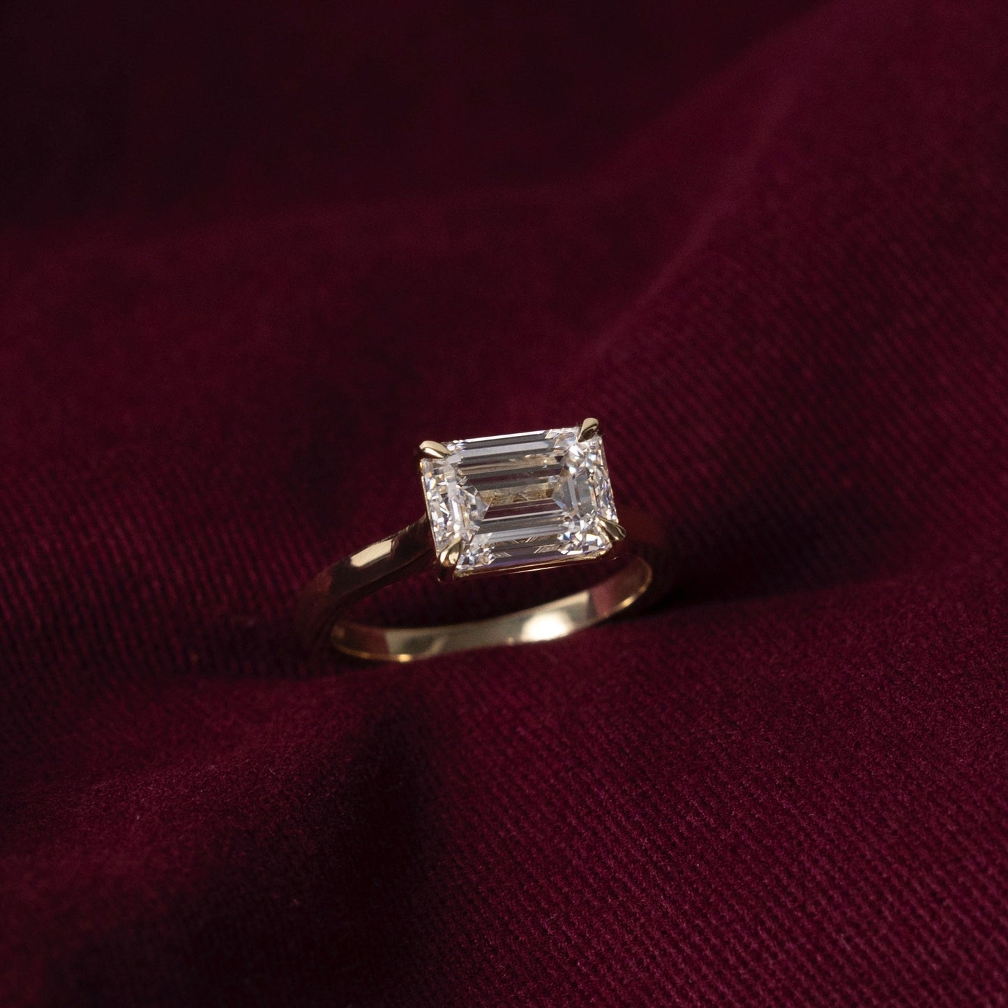 East West Solitaire Cathedral-Emerald Lab Grown Diamond Engagement Ring