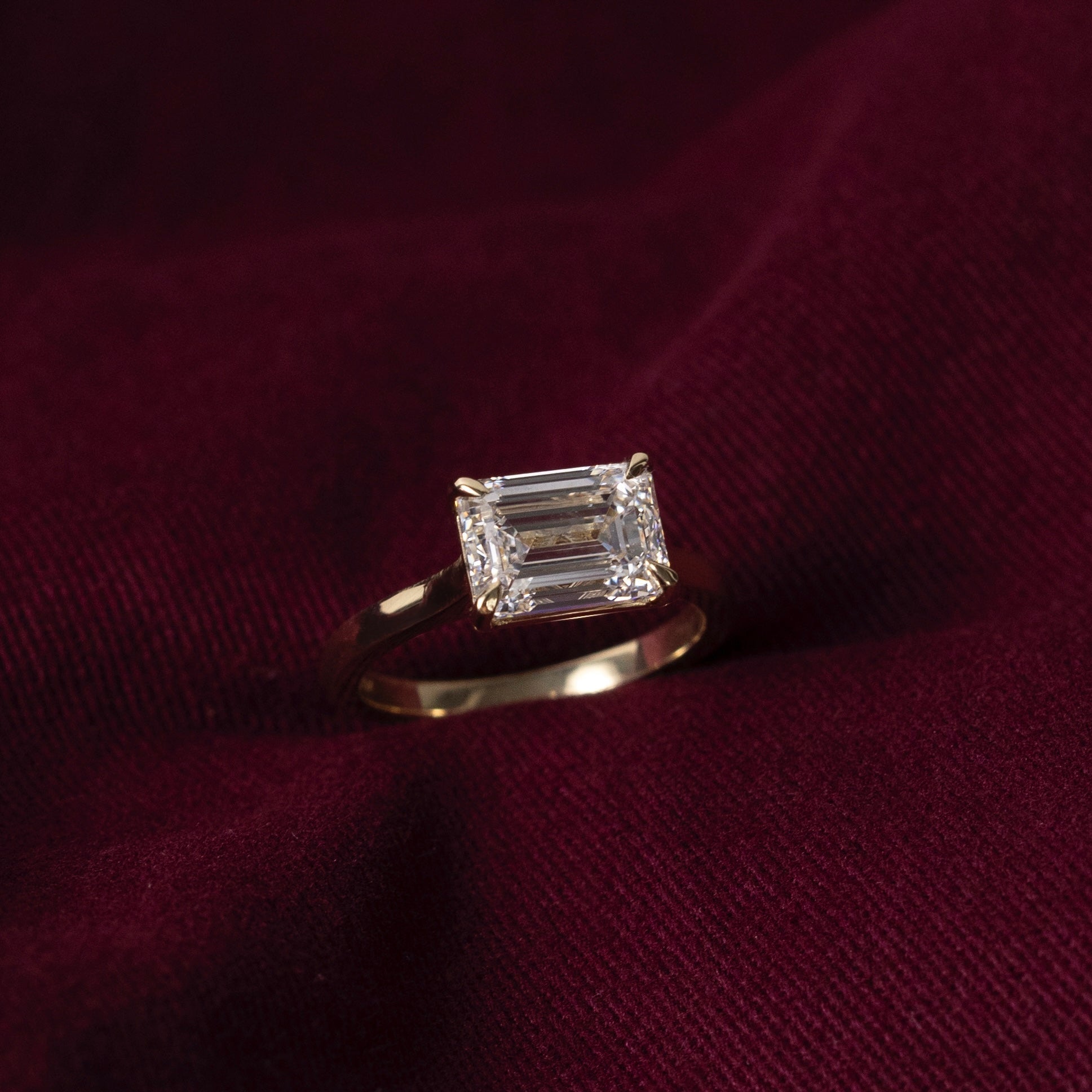 East West Solitaire Cathedral-Emerald Lab Grown Diamond Engagement Ring
