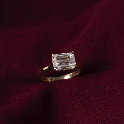 East West Solitaire Cathedral-Emerald Lab Grown Diamond Engagement Ring