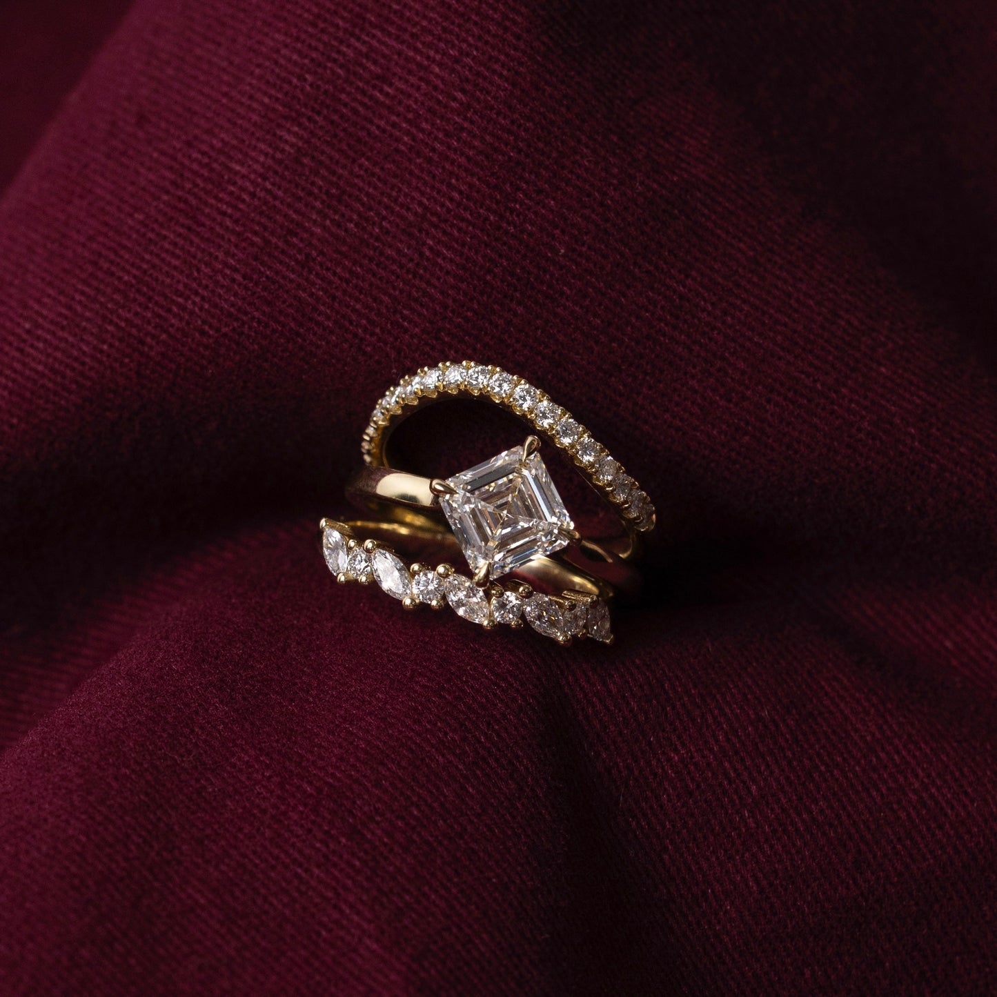 East West Solitaire Cathedral-Asscher Lab Grown Diamond Engagement Ring