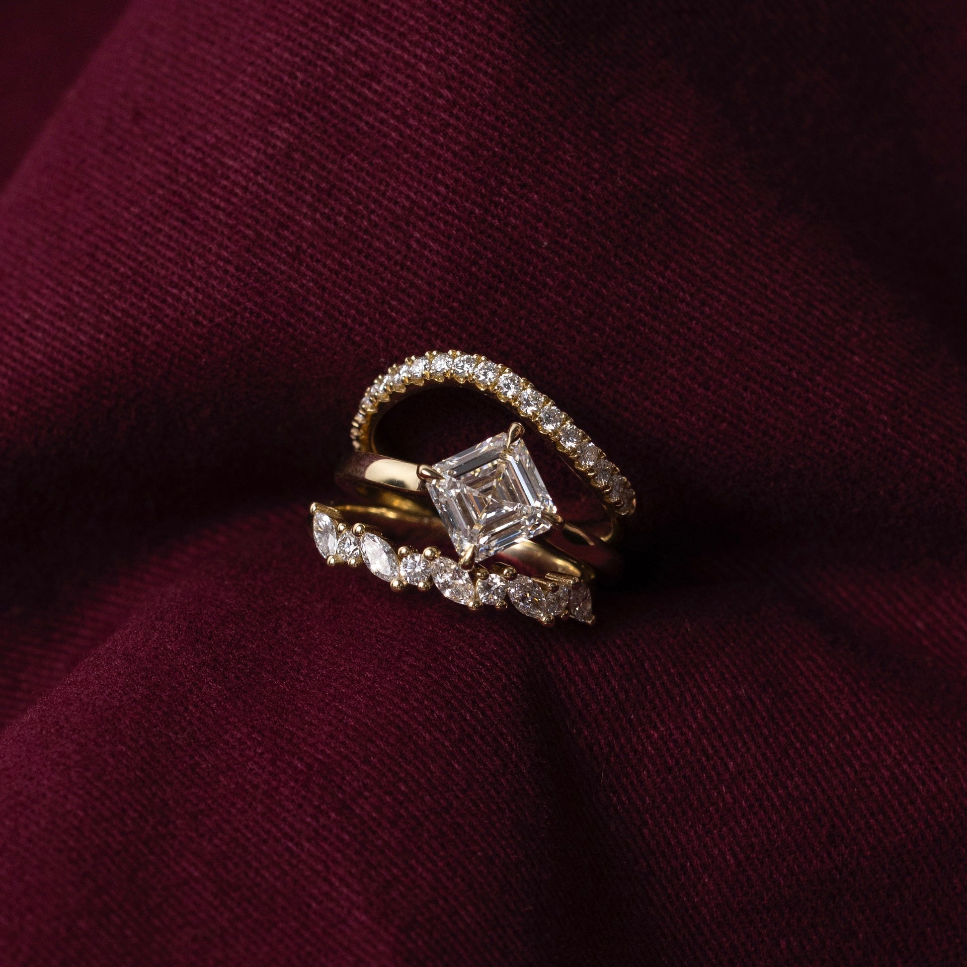 East West Solitaire Cathedral-Asscher Lab Grown Diamond Engagement Ring
