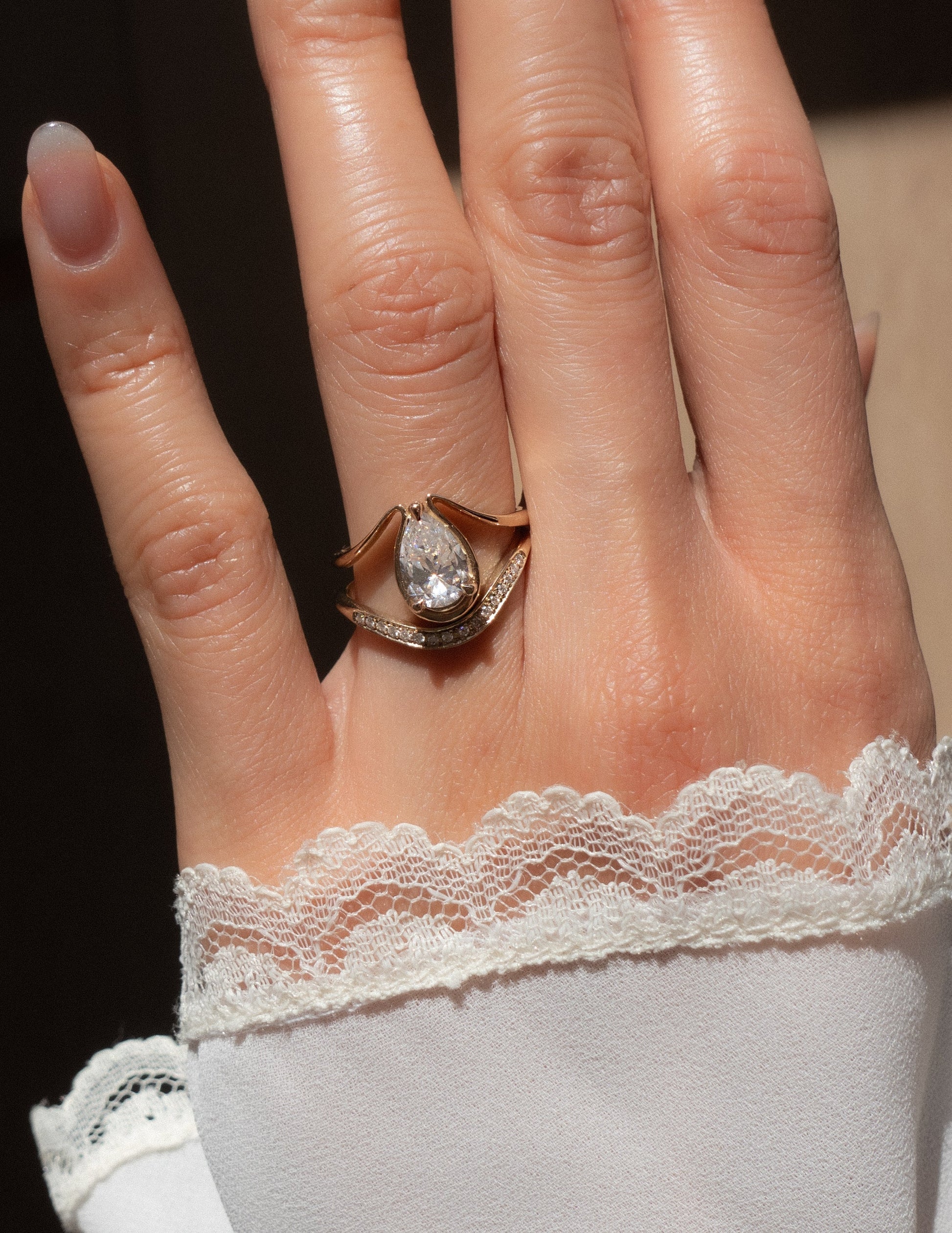 Solitaire Tear Drop Shank-Pear Lab Grown Diamond Engagement Ring